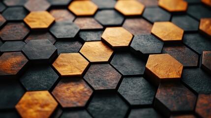 Aufkleber - Abstract Honeycomb Pattern with Black and Orange Hexagons.