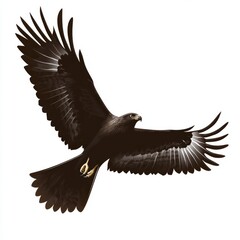 Sticker - A brown eagle with wings spread wide is flying against a white background.