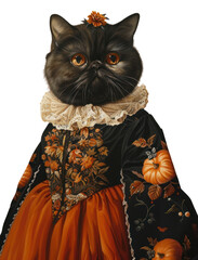 Sticker - PNG A exotic shorthair cat wears halloween theme spooky dress animal painting clothing.