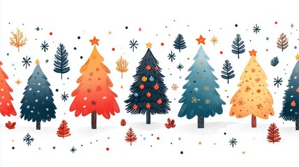 risograph printing illustrator a seamless pattern with cute Christmas trees for festive packaging design