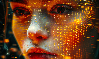 Poster - Human Face and AI Integration: Futuristic, Emotional Expression, and Technology Fusion at Night