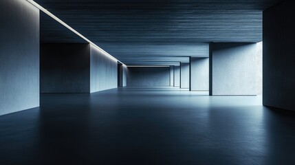 Aufkleber - Modern abstract architecture with a black background featuring an empty open space interior 3D rendering