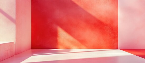 Poster - Minimal abstract background featuring a 3D rendering of a red wall with pink accents and a red and white floor