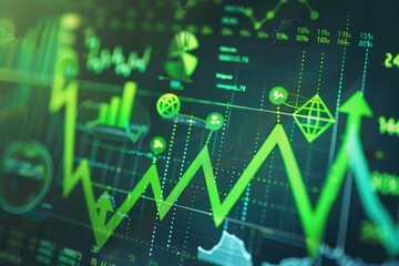 Poster - Dynamic stock market chart with glowing green lines