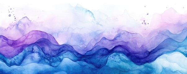 Aufkleber - Abstract watercolor landscape featuring flowing layers in shades of purple and blue, evoking tranquility and creativity.