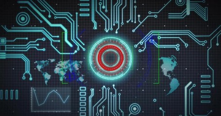 Poster - animation of world map and globe over diagrams and connections