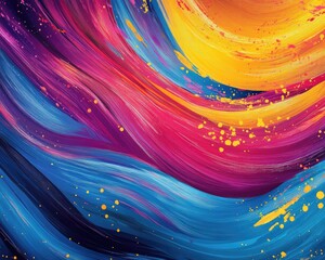 Aufkleber - Vibrant and colorful wavy abstract design featuring brush stroke graphics and artistic splashes providing a textured background with ample space for text