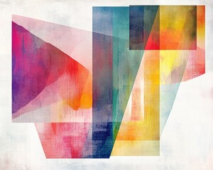 Wall Mural - Abstract expressionist graphic design featuring colorful gradients and geometric free form elements on a textured white canvas background