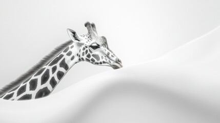 Poster - Giraffe Peeking Over White Surface