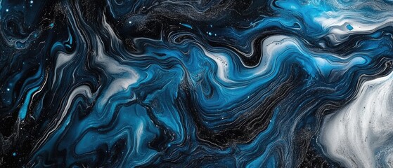 Poster - Abstract marble texture background featuring liquid art with black and blue color effects suitable for creative design and fractal art applications