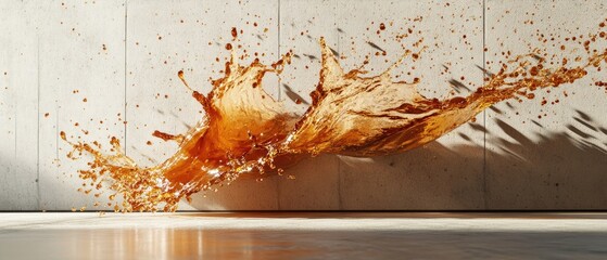 Aufkleber - A dynamic splash of liquid within a concrete studio space 3D illustration and rendering