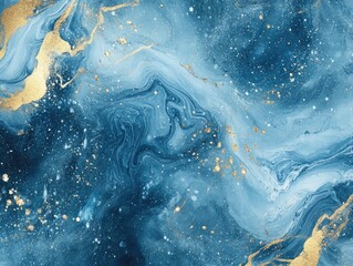 Poster - Metallic Blue Geometric Wallpaper with Fantasy Marble Sparkle Glossy Blue Surface Illustration Modern Abstract Design with Marble Effect
