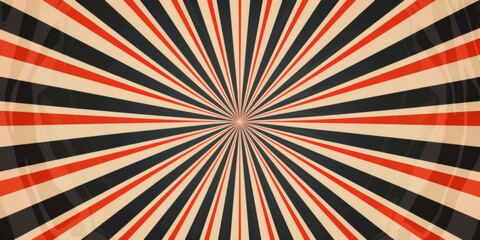black, red and beige retro circus background with sun rays vector presentation template design, vint