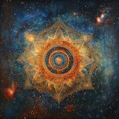 Canvas Print - A cosmic mandala with intricate details and a starry background.