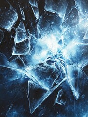 Wall Mural - Abstract image of shattered ice with a glowing blue aura.