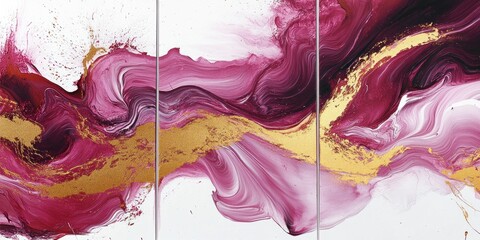 Wall Mural - Abstract artwork featuring flowing maroon and gold hues.