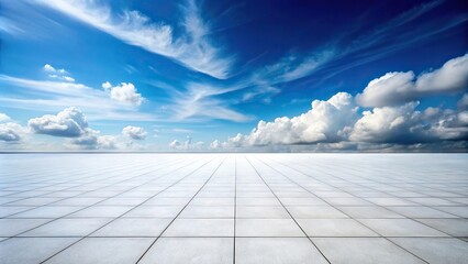 Wall Mural - tilted angle of white tile floor with blue sky and clouds