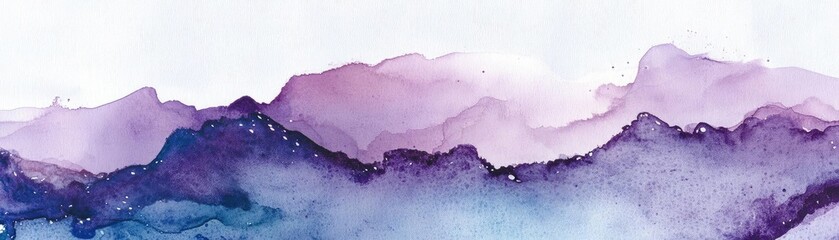 Poster - A serene watercolor mountain landscape with shades of purple and blue, perfect for calming backgrounds and artistic projects.