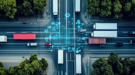 Wall Mural - Aerial View of an Intersection with Smart City Technology