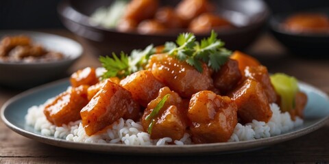 sweet and sour pork in sweet rice batter.