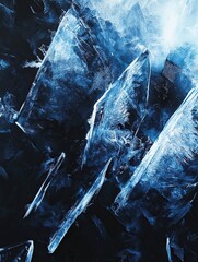 Wall Mural - Abstract depiction of ice formations in shades of blue.