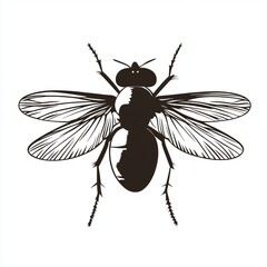 Sticker - A detailed illustration of a fly in black and white, viewed from above.