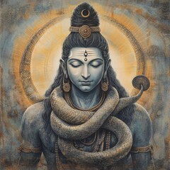 Wall Mural - A digital painting of Shiva, the Hindu god of destruction and transformation, depicted