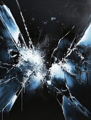 Wall Mural - Abstract art depicting shattered glass with blue and white highlights.