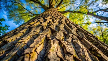 Tree texture with shadow casting onto the tree bark from a worm's eye view