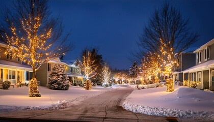 Wall Mural - Christmas holiday lights in neighborhood 