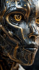 Wall Mural - Close-up of a futuristic robotic face with intricate details.