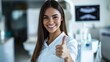 © Milkghost - Smiling young woman giving thumbs up in a dental clinic