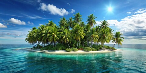 Tropical island with palm trees and ocean