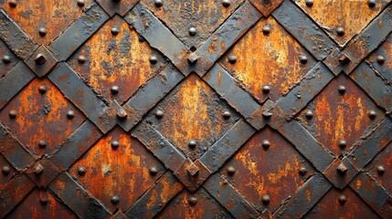 Poster - Old rusty metal door with forged steel bands showing diagonal pattern