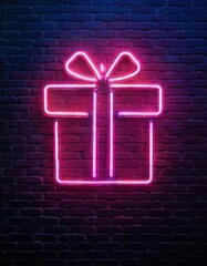 Wall Mural - neon chirsmas gift on brick wall