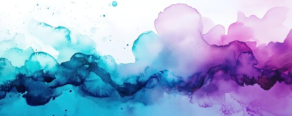 Poster - Colorful abstract watercolor background with flowing shades of teal and purple, perfect for creative and artistic designs.