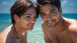 © colormirai - ビーチで微笑みあう親密なゲイカップル
