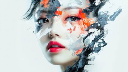 Canvas Print - Abstract Portrait of a Woman with Colorful Paint Splatter