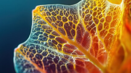 Poster - A Close-Up View of a Yellow and Orange Leaf's Veins