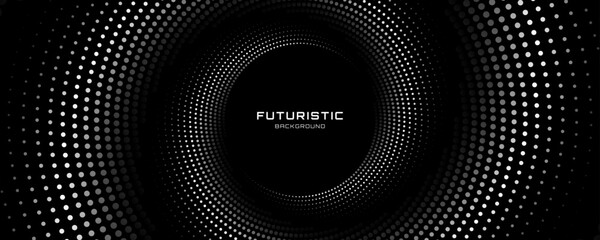 Poster - 3D gray circles techno background. Big data visualization on dark space with dotted lines shape effect decoration. Modern graphic design element dots style concept for flyer, card, or brochure cover