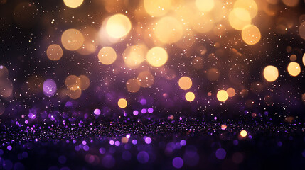 purple gold and black glitter vintage lights background defocused