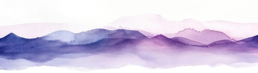 Poster - A serene watercolor landscape with soft purple tones, showcasing gentle mountains blending into the horizon.