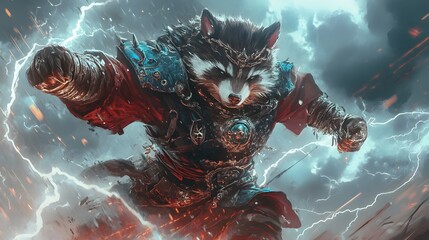 Fierce Badger Warlock Unleashing Lightning Magic in Stormy Battle