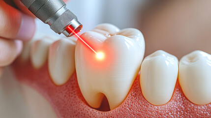 Laser dentistry procedure on tooth, high-tech dental care and precision treatment