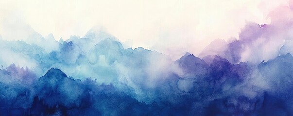Poster - Beautiful abstract watercolor landscape with soft blue and purple hues, evoking a sense of calm and tranquility.