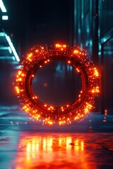 Poster - glowing neon circle with futuristic tech design