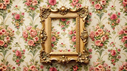 Vintage ornate frame on floral fabric background