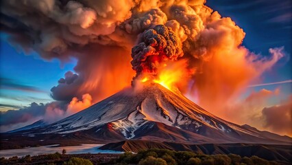 volcano etna eruption with lava flowing down
