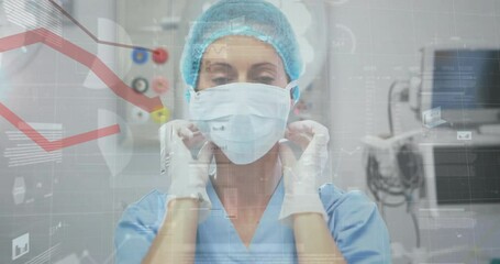 Poster - Animation of statistics and data processing over caucasian female surgeon