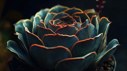 Canvas Print - Close-up of a Succulent with Teal and Red Hues